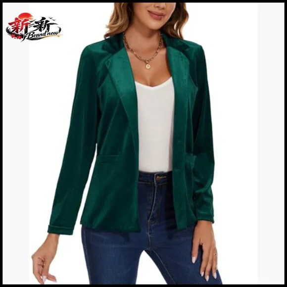 Velvet Blazer Jacket Long Sleeve Button Front Notch Collar Pockets - Picture 5 of 6